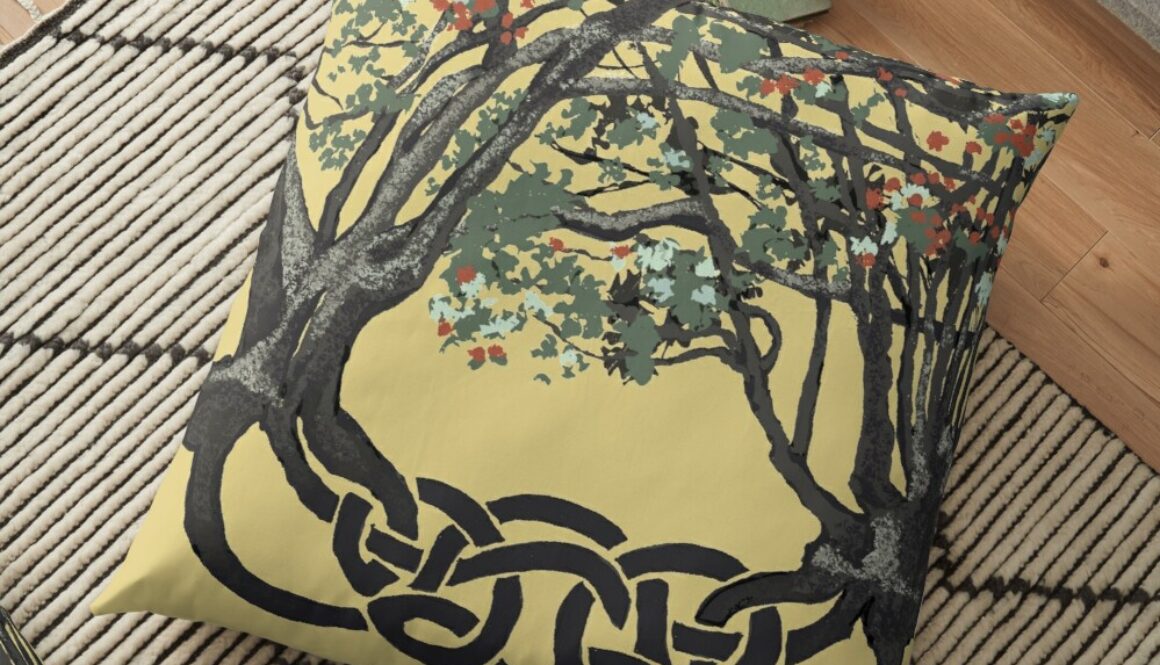 Celtic Trees of Life by KC Hill on Floor Pillow